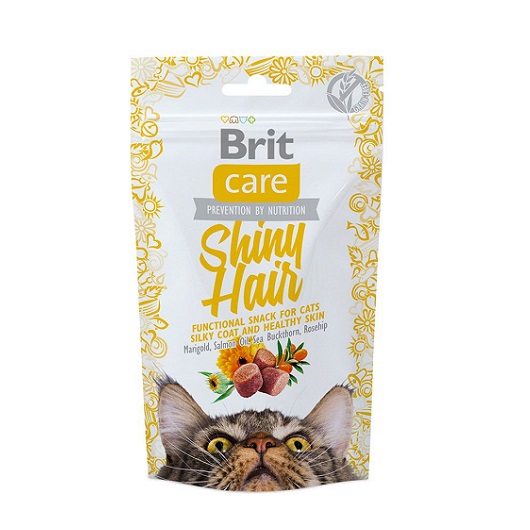 Brit Care Premios Shiny Hair para gatos son un Alimento complementario semi-húmedo con salmón para gatos
