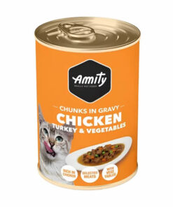 AMITY Lata para gatos Chunks in Gravy Chicken, Turkey & Vegetales