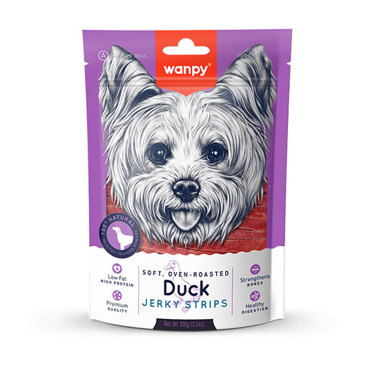 wanpy perro jerky strips pato